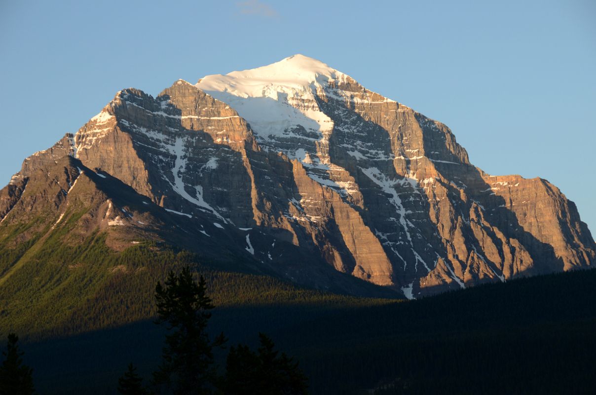 08 The Light Of Sunrise Quickly Changes To White On Mount Temple From Lake Louise Village